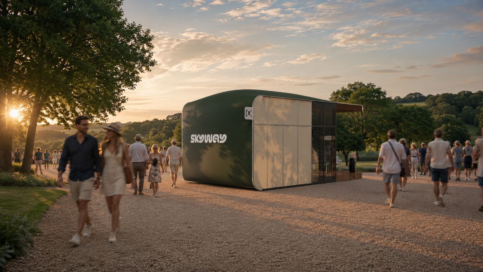 A Skyway simulator pod on a golf venue
